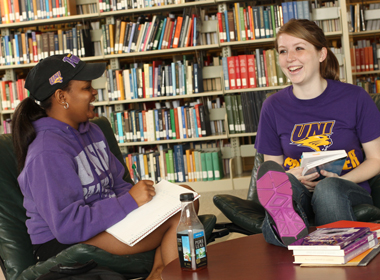 Students working together in the Library. 